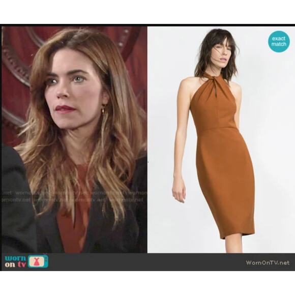 Zara Woman Orange Brown Halter Keyhole Sheath Dress Midi Sleeveless Dress Large - Picture 7 of 8